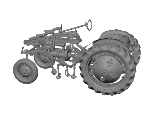 3D model for Orange Tractor with Cultivator