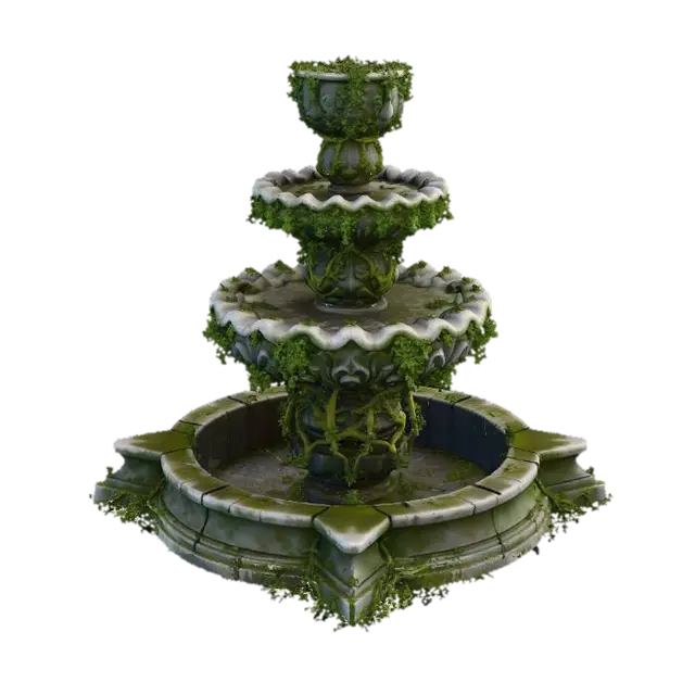 An overgrown fountain with 3 layers, no water 3D model, vytvořený pomocí AI