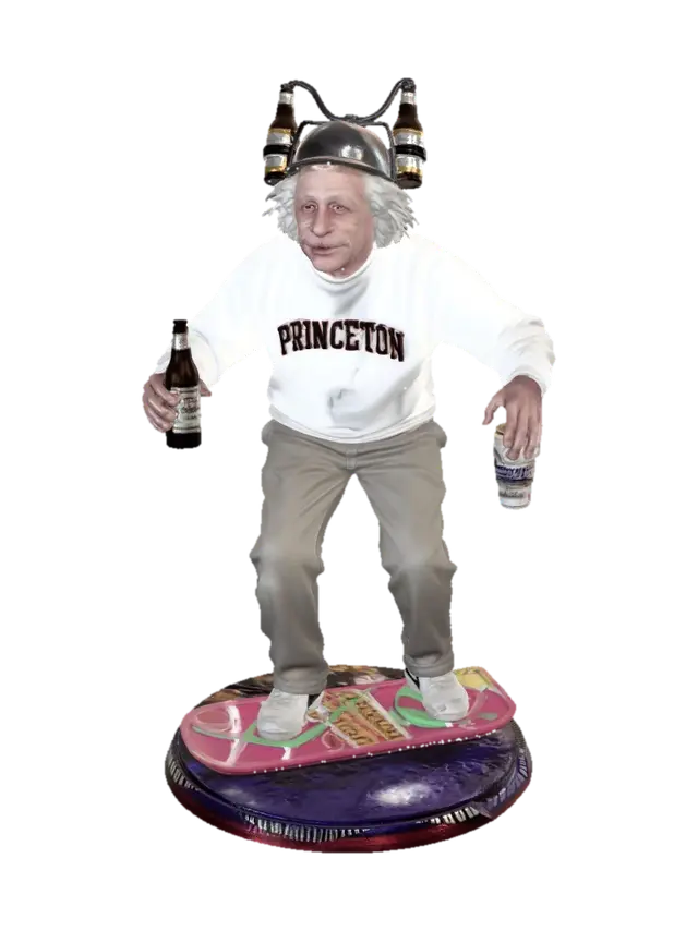 Einstein on a Princeton skateboard 3D model, vytvořený pomocí AI