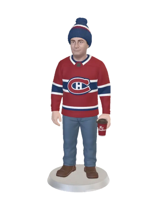 Tim Hortons Fan in a Canadiens Jersey - Hockey 3D model, vytvořený pomocí AI