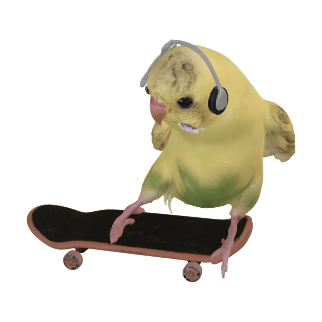 Skateboard Budgie 3D model, vytvořený pomocí AI