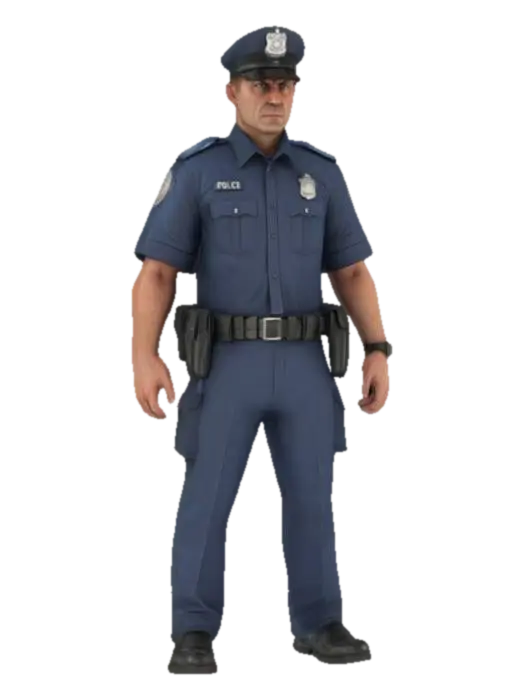 A realistic policeman, standing with a gun. - Police 3D model, vytvořený pomocí AI