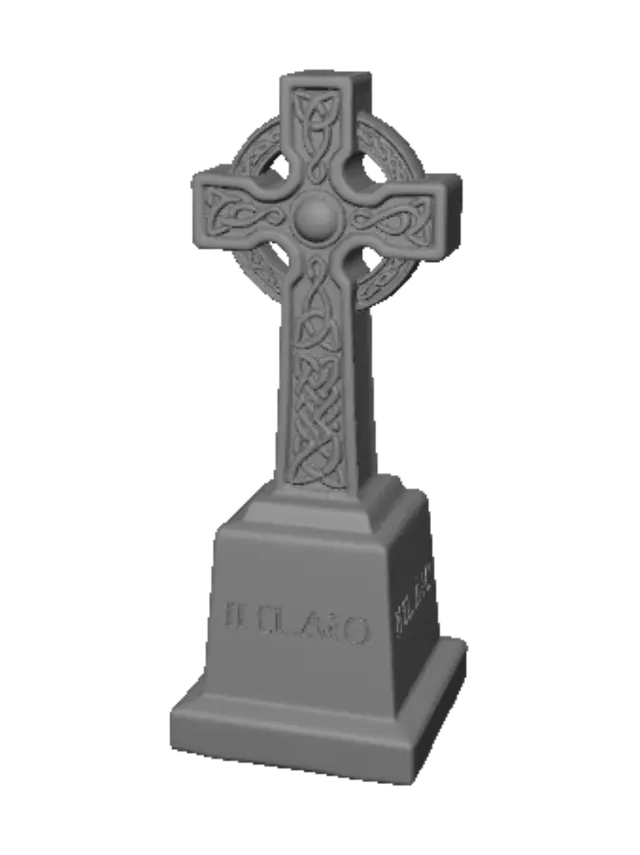 3D model for A stone celtic cross tombstone with "IRELAND" carved into the pedestal