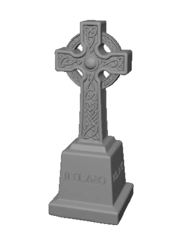 3D model for A stone celtic cross tombstone with "IRELAND" carved into the pedestal