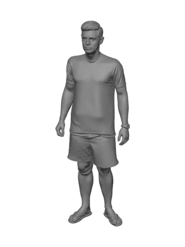 3D model for Casual Summer Pose in Green Tee and Blue Shorts