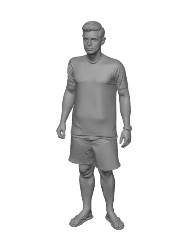3D model for Casual Summer Pose in Green Tee and Blue Shorts