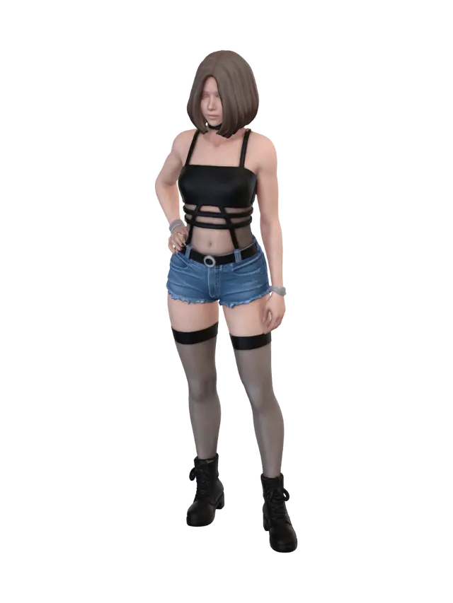3D model for Back View in Denim Shorts