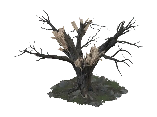 Landscape Features: Damaged Tree - Gamedesign 3D model, vytvořený pomocí AI
