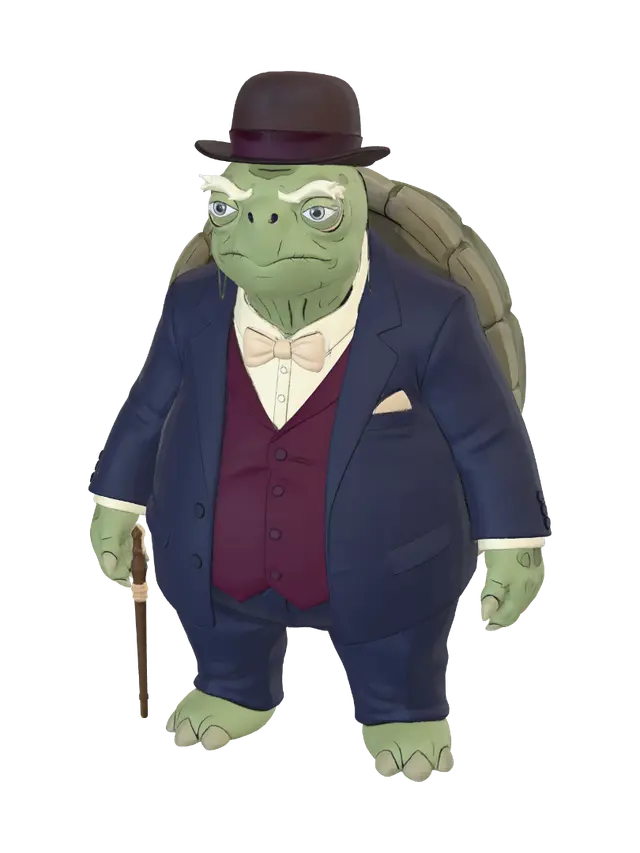 3D model for Keep the exact same character design, face, body, outfit and colors. Adjust the pose to a proper neutral A-pose for 3D rigging: standing perfectly upright facing forward, legs straight and slightly apart, both arms held slightly away from the torso at a natural angle with a visible gap between arms and body, one hand loosely holding the cane straight down beside the leg with the cane not touching or overlapping the torso, other hand open and relaxed at side, fully symmetrical front-facing stance, plain white background, full body head to feet visible