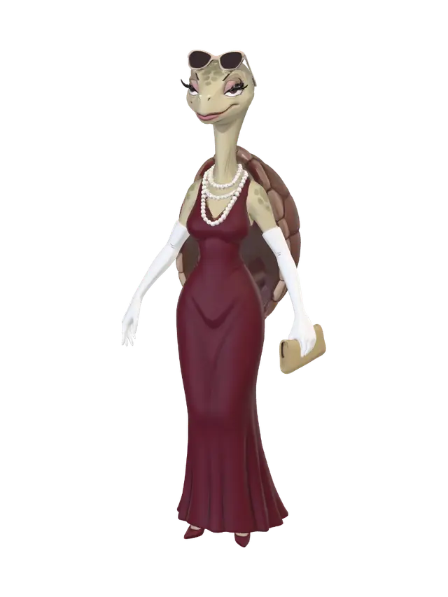3D model for Keep the exact same character design, face, body, outfit and colors. Adjust the pose to a proper neutral A-pose for 3D rigging: standing perfectly upright facing forward (not turned to the side), legs straight and slightly apart, both arms held slightly away from the torso at a natural angle with a visible gap between arms and body, one hand holding the small clutch purse down beside the leg not overlapping torso, other hand open and relaxed at side, fully symmetrical front-facing stance, plain white background, full body head to feet visible