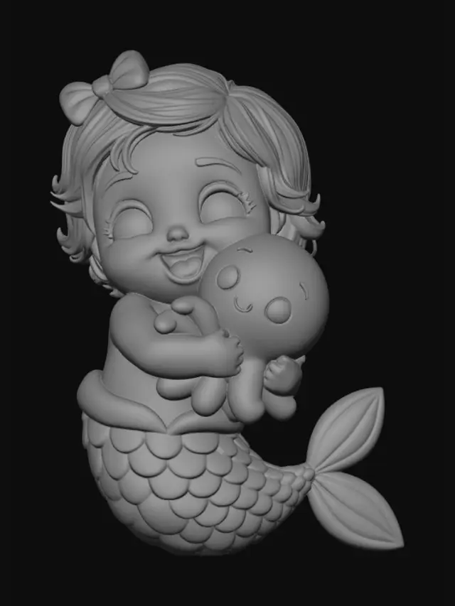 3D model for Mermaid Baby with Plush Octopus