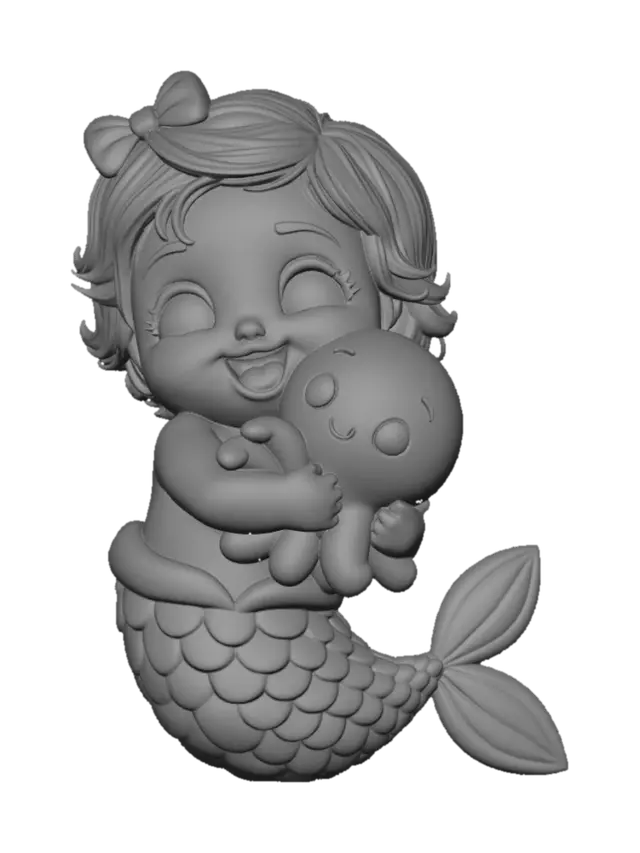 3D model for Mermaid Baby with Plush Octopus