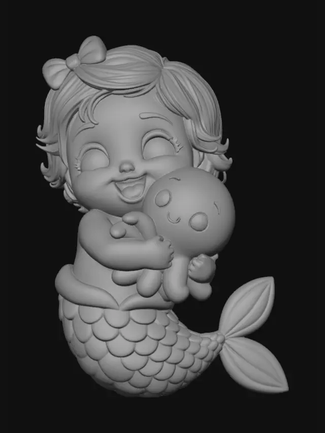 3D model for Mermaid Baby with Plush Octopus