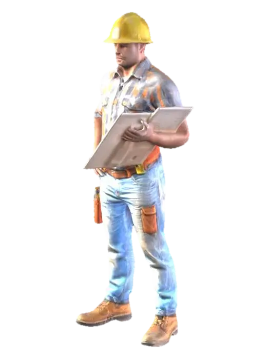 a male construction worker 3D model, vytvořený pomocí AI