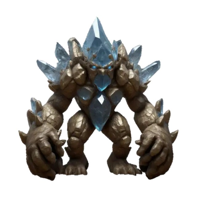 Crystal golem in 4k rustical, Game Assets, Fantasy, A-pose, Symmetrical Body, Highly… 3D model, vytvořený pomocí AI