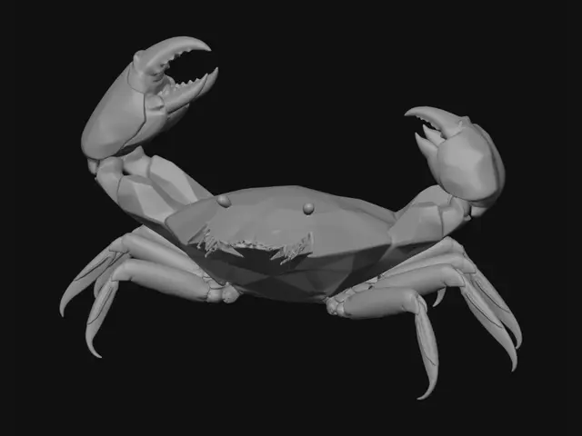 3D model for a low poly crab with small legs and one big claw and 1 small claw and he is red