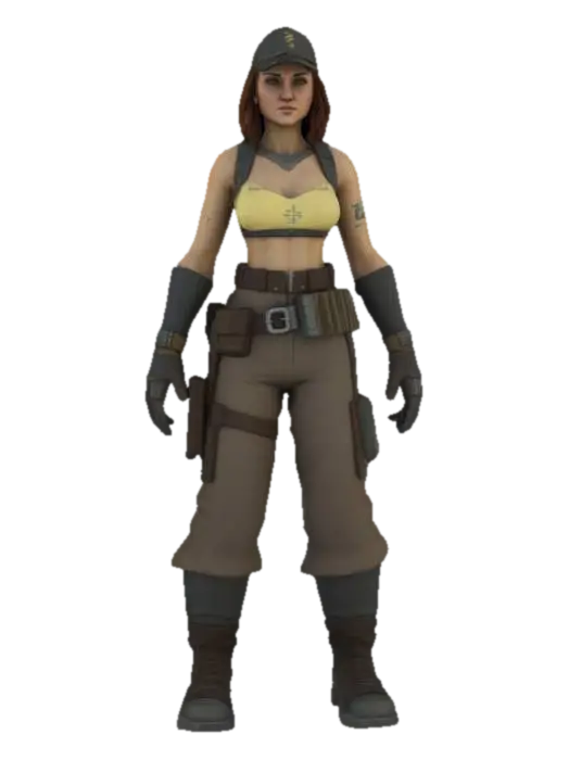 Stylized, Pixel Art, Low poly blocky 3d model of a female settler as if set in a cross…-3D-modell, genererad av AI