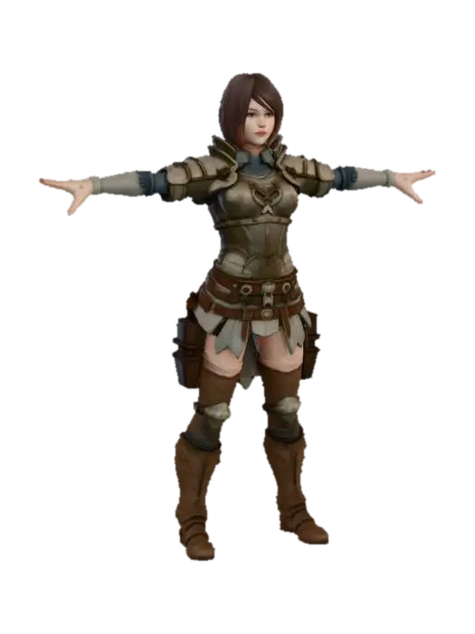 x-position, heroic warrior, warcry motion picture, dirty and handsome female - Lightskin 3D model, vytvořený pomocí AI