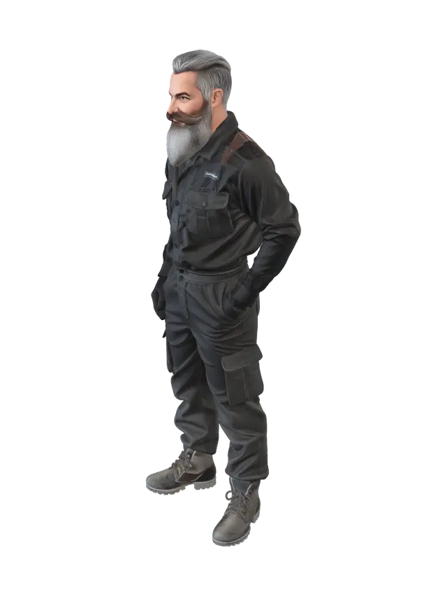 3D model for Alican Dermanol, an athletic middle-aged adult, with grey streaked hair, full beard, heavy makeup, wearing immaculate work overalls, positioned in the foreground, in the center, at eye level, showing expressions of joy, blank stare, with a pristine, elegant, rigid, glossy, gelatinous liquid chrome surface, smooth texture, crystal-clear, pulsing bioluminescence that radiates a warmth that isn't thermal and Alican Dermanol, an athletic middle-aged adult, with grey streaked hair, full beard, heavy makeup, wearing immaculate work overalls, positioned in the foreground, in the center, at eye level, showing expressions of joy, blank stare, with a pristine, elegant, rigid, glossy, gelatinous liquid chrome surface, smooth texture, crystal-clear, pulsing bioluminescence that radiates a warmth that