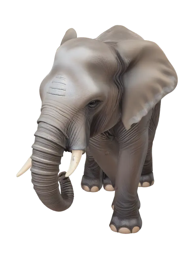 3D model for a medium calm elephant with sleek fur, positioned in the foreground, in the center, at eye level, with a frozen / frost-covered glossy Ancient Amber surface, elastic / springy, emitting a flickering holographic, pulses in sync with the viewer's heartbeat, the elephant is standing alert.