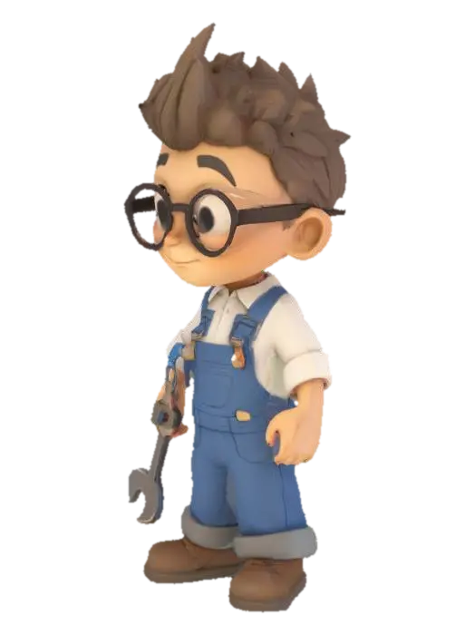 Make me a chibi character of a mechanic, male, wearing blue colored outfit,… - Lightskin 3D model, vytvořený pomocí AI