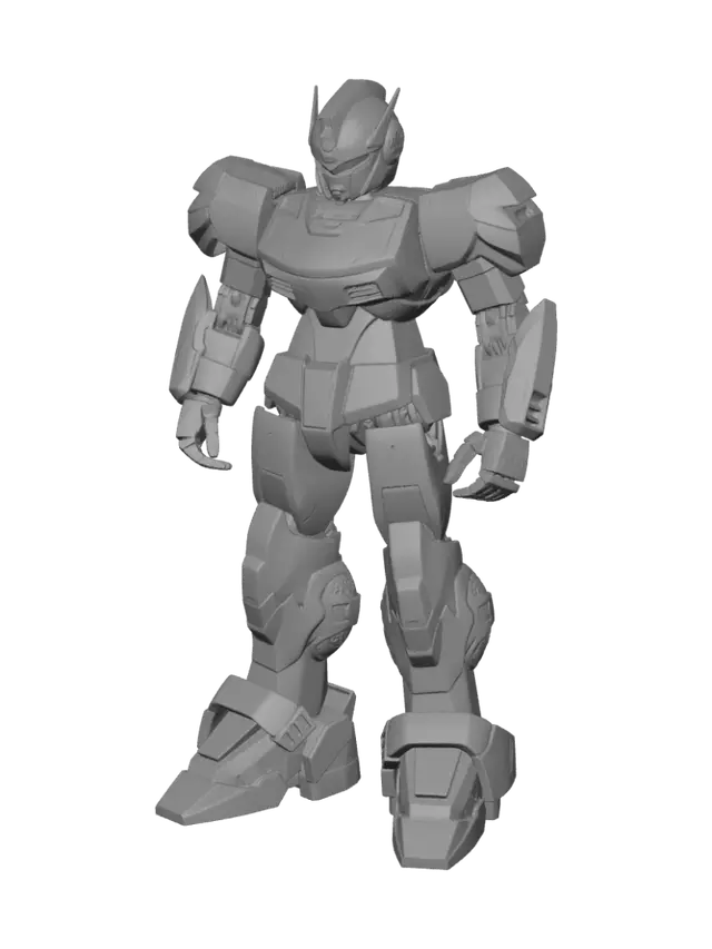 3D model for Original LRS_LITTLE_ROBO_STORY 15 cm modular mini-mecha, balanced knight-style core unit, designed with compact toy-mecha readability and slightly chibi heroic proportions. Helmet with small crest fins, sharp glowing visor, layered V chest, compact torso, medium shoulder armor, mechanical elbows and knees, sturdy forearms, armored thighs, clean shin guards and oversized stable boots. White, navy and gold palette with subtle cyan emissive lines. Separate armor panels over visible joints, universal shoulder, hip and dorsal sockets, removable back utility module. Neutral A-pose, centered, symmetrical, rig-ready. No weapon, shield, organic musculature, realistic human anatomy, blank face, thin legs, cluttered surfaces or direct franchise look.