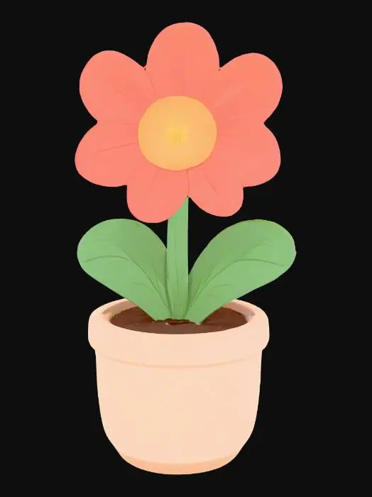 3D model for potted flowers in minimalist webtoon style, highly detailed with high saturation.