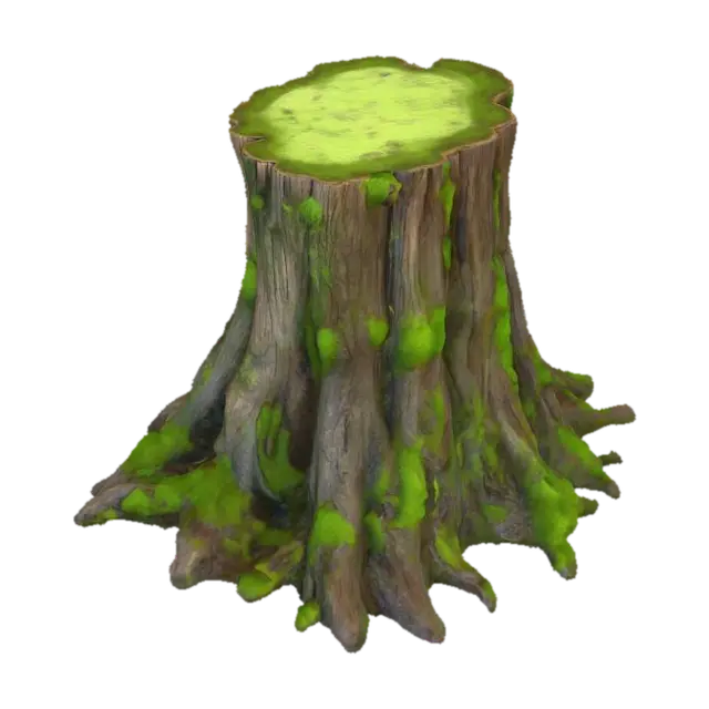 stylized tree stump, nature assets, mossy stump, 3D model, vytvořený pomocí AI