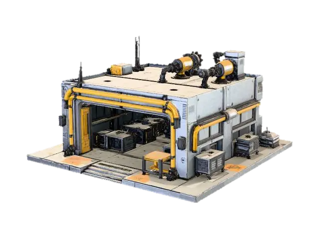 Generate a standalone 3×3 sci-fi Engineering Bay for a 2.5D roguelike city.…-3D-modell, genererad av AI