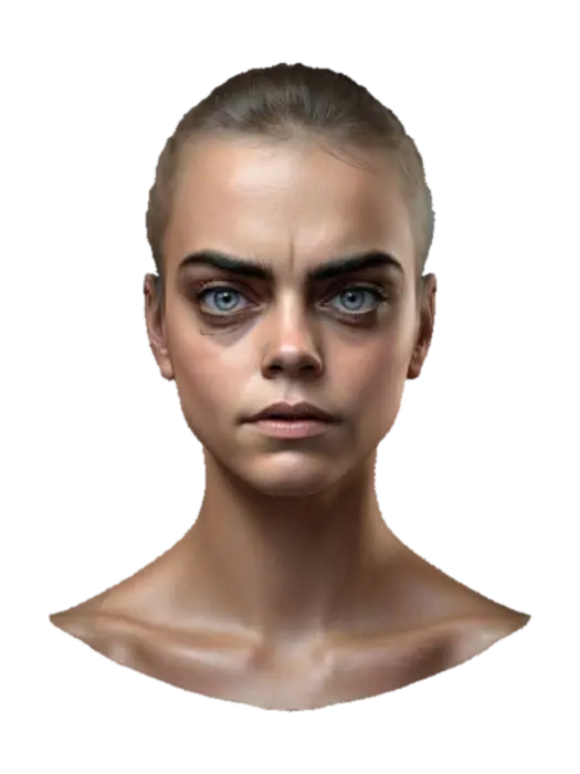 Cara Delevingne head portrait, ultra realiste - Actor 3D model, vytvořený pomocí AI