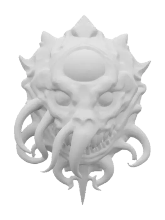 3D model for (Name: The Leviathan's Eye)
A monstrous sea-beast's head with a single, glowing green eye set deep into its forehead. Stylized tentacles curl around the bow, carved with twisting detail and faded sea-sigil etchings.