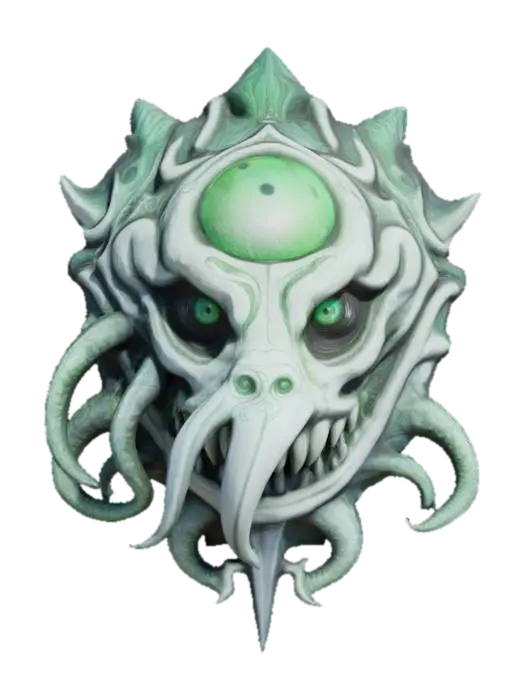 3D model for (Name: The Leviathan's Eye)
A monstrous sea-beast's head with a single, glowing green eye set deep into its forehead. Stylized tentacles curl around the bow, carved with twisting detail and faded sea-sigil etchings.