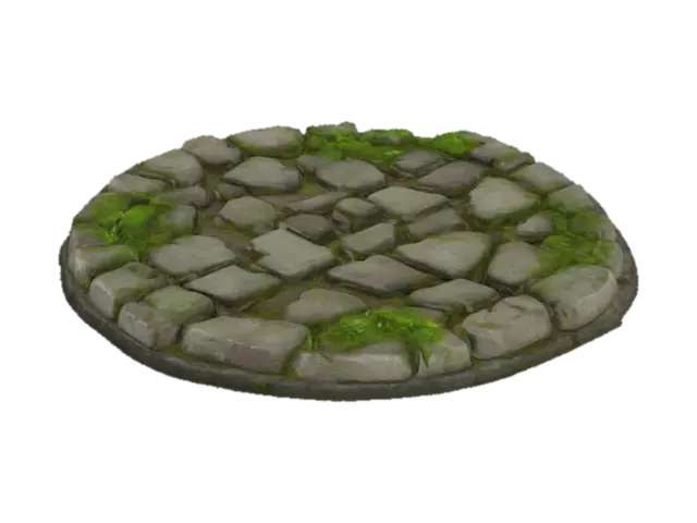 #game figure#, Cobblestone ground tile with irregularly shaped mossy stones.… 3D model, vytvořený pomocí AI
