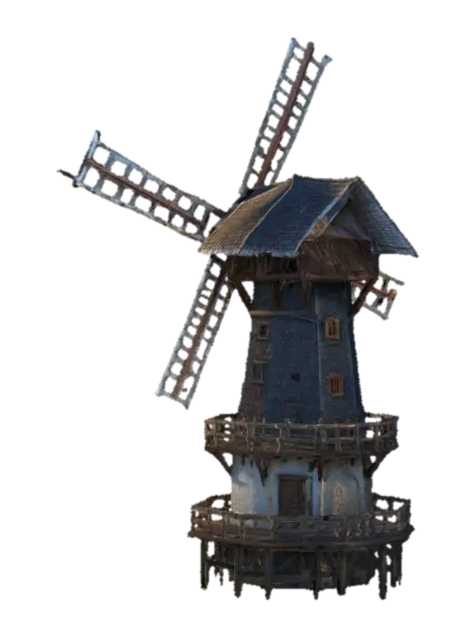 A windmill, Fantasy, Highly Detailed, Ultra Realistic, even lighting 3D model, vytvořený pomocí AI