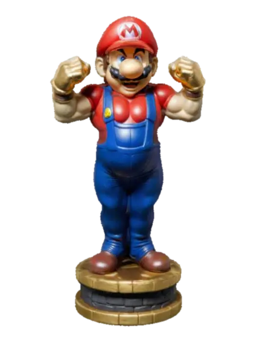 #game figure#, an oscar statuette featuring an extremely jacked Super Mario… - Weightlifting 3D model, vytvořený pomocí AI