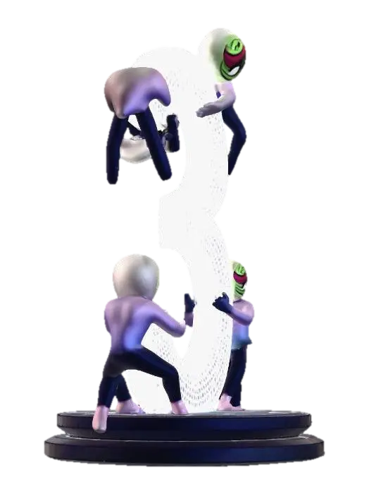 Teamwork for Three 3D model, vytvořený pomocí AI