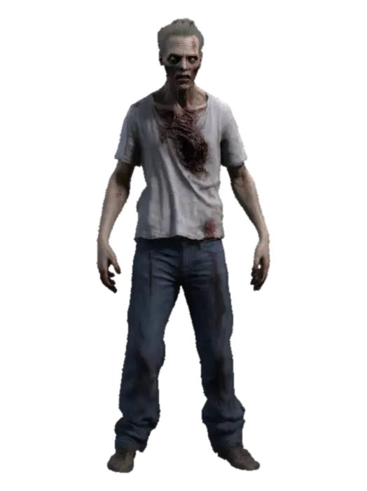a highly realistic male zombie model inspired by Greg Nicotero and David Cronenberg.… - 90s 3D model, vytvořený pomocí AI