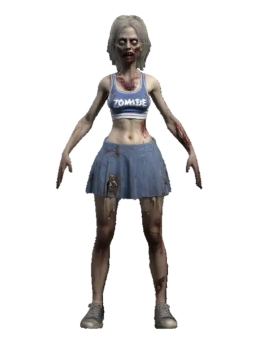 a highly realistic female zombie model inspired by Greg Nicotero and David Cronenberg.… - 90s 3D model, vytvořený pomocí AI