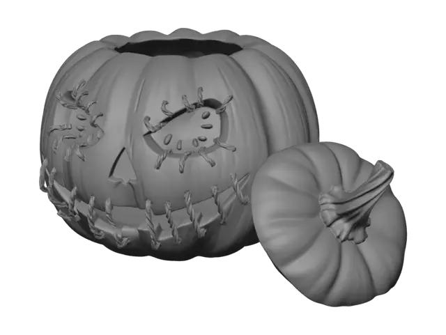 3D model for Create a scary pumpkin with stitches on the face. Design it where I can put a fake candle in it and use it on my porch for Halloween decoration
