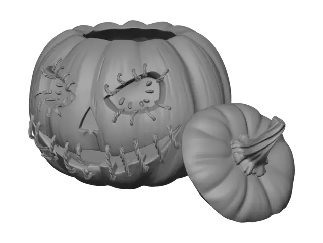 3D model for Create a scary pumpkin with stitches on the face. Design it where I can put a fake candle in it and use it on my porch for Halloween decoration