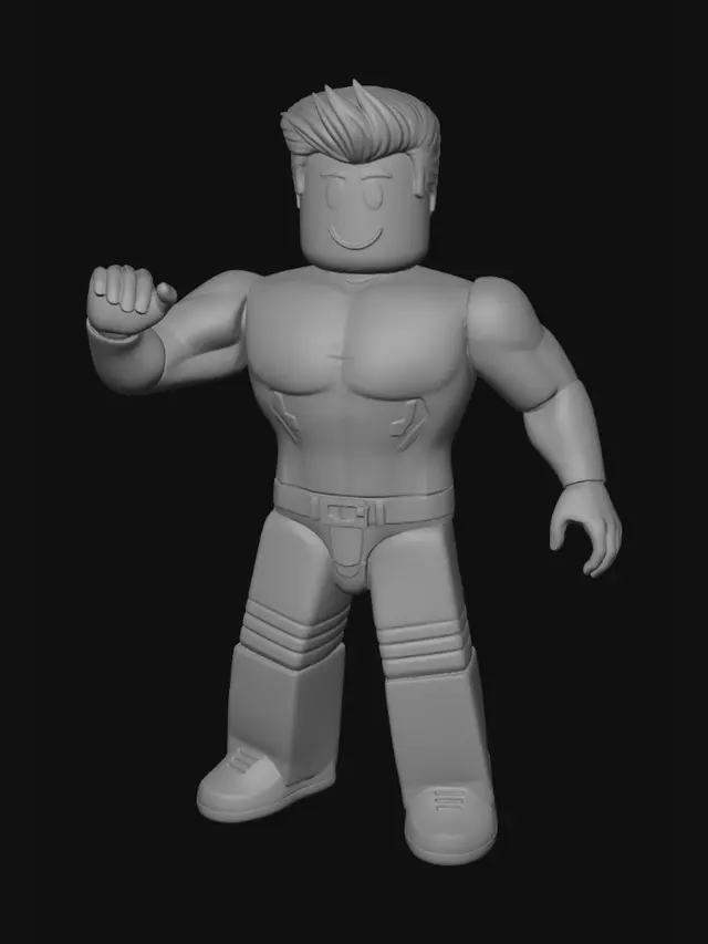 3D model for Generate a 3D model, based on the R15 dummy from Roblox, that features realistic musculature and anatomical details. The model should have well-defined biceps, pectorals, and abdominal muscles, with distinct cuts and definition that are detailed and natural, avoiding overly bulky or monstrous features. The proportions should remain consistent with the classic Roblox aesthetic, with large blocks and defined edges, while the muscular definition should be realistic yet natural, like a character from an action figure or a classic cartoon, not a bodybuilder. The , ready to receive animation. The model must be in T-Pose, clean, ready to animate, with no clothes or accessories, so that all the details of the definition can be clearly visible. It should be presented in a clean background.