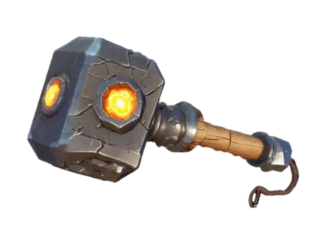 #ChronoForgeWeapon#, masterpiece, lowpoly, glowing hammer chibi style legendary item… 3D model, vytvořený pomocí AI