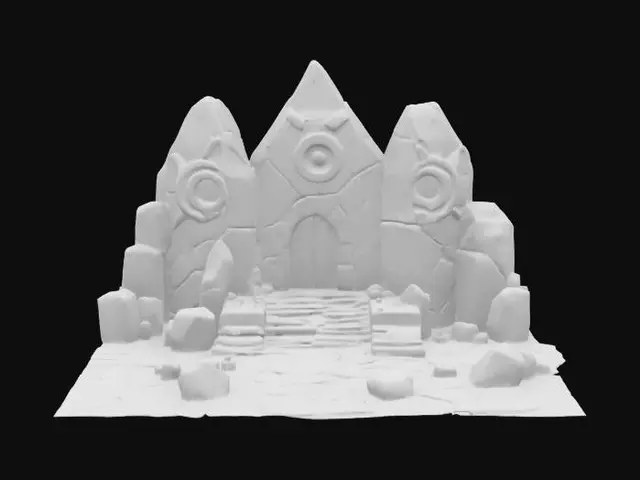 3D model for masterpiece, lowpoly, glowing magic laser mysterious mystical dungeon Bunker geometrical shapes huge chibi style legendary funny game style vivid colors, Unique Original Shape 