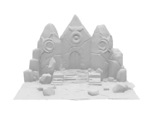 3D model for masterpiece, lowpoly, glowing magic laser mysterious mystical dungeon Bunker geometrical shapes huge chibi style legendary funny game style vivid colors, Unique Original Shape 