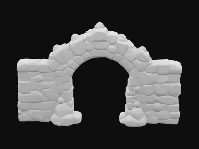 3D model for masterpiece, lowpoly, glowing magic laser mysterious mystical Stone dungeon Bunker monumental gate geometrical shapes huge chibi style legendary funny game style vivid colors, Unique Original Shape 