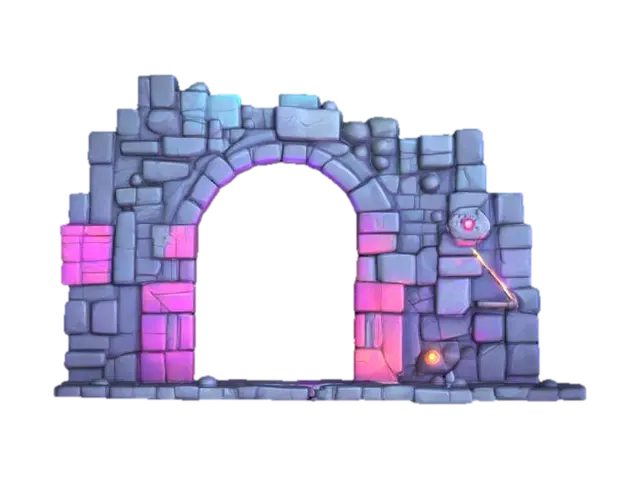 3D model for masterpiece, lowpoly, glowing magic laser mysterious mystical Stone dungeon Bunker monumental Huge Giant gate geometrical shapes huge chibi style legendary funny game style vivid colors, Unique Original Shape 