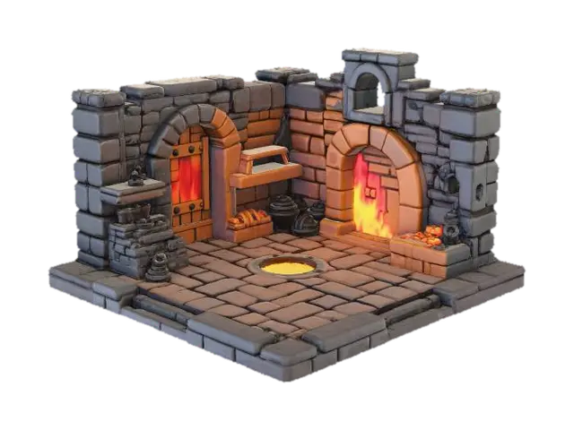 warcraft dwarfen forge , glowing parts, Huge, open, carve frome inside, flat… - Gamedesign 3D model, vytvořený pomocí AI
