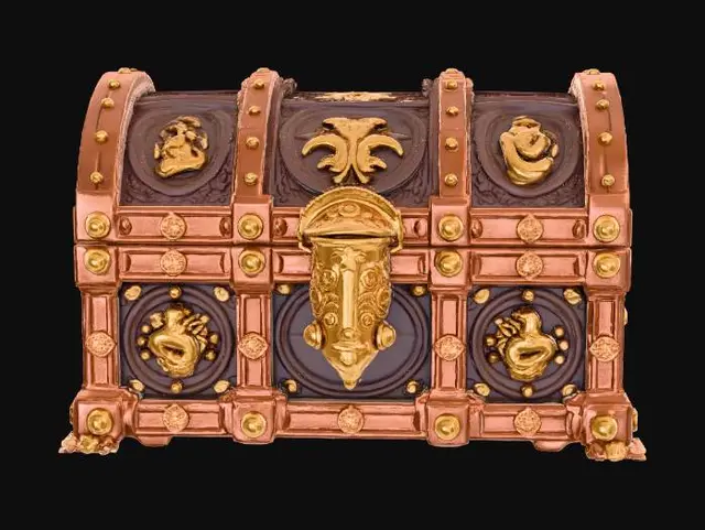3D model for warcraft treasure Chest , Huge, flat game design style