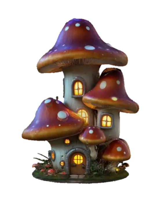 Mô hình 3D của #ChronoForgeWeapon#, Funny Chibi Style Mushroom House with multiple stages and glowing…, được tạo bằng AI