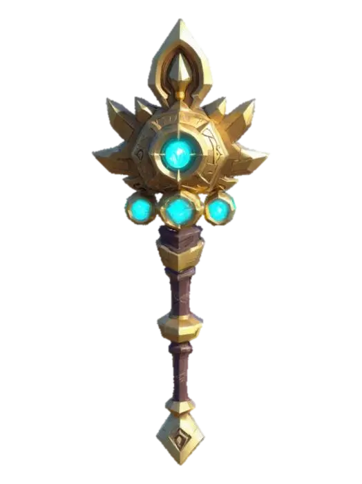 #ChronoForgeWeapon#, masterpiece, lowpoly, glowing scepter chibi style legendary item… 3D model, vytvořený pomocí AI